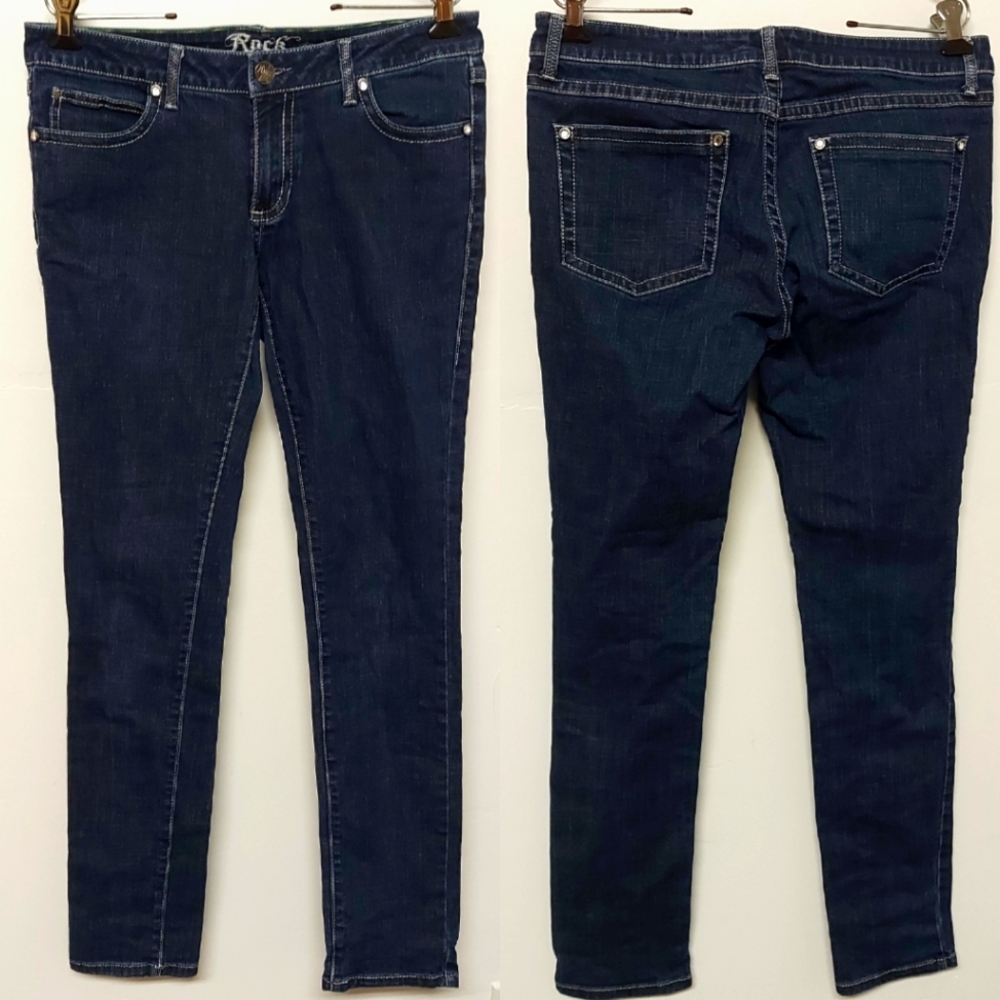 Rock 47 Wrangler Blue Jeans featuring Silver Thread & Gems, 33in Waist